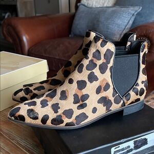 Cole Haan Tan and Black Leopard Ankle Boots
